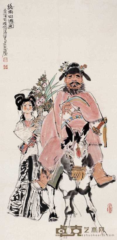 程十发 乙丑（1985年）作 终南出游图 轴 138×68cm